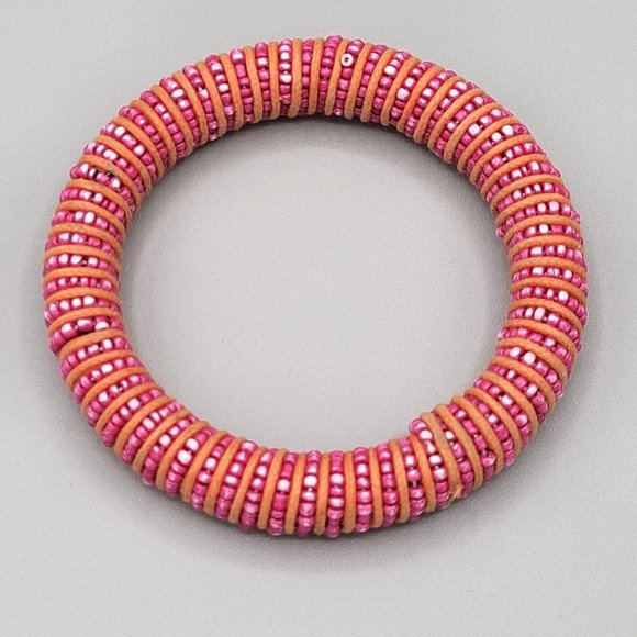 Micro Beaded Bangle Bracelets Set of 2 Slip On Pink Blue Green Handmade - Picture 5 of 7